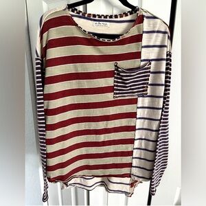 Free People. We the Free top Womens XS Red, Blue and beige striped Long Sleeve